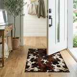 ODIKA Washable Faux Cowhide Area Rug - Low Pile Non-Slip Rustic Decor Rug