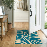 Teal and Beige Wavy Abstract Area Rug