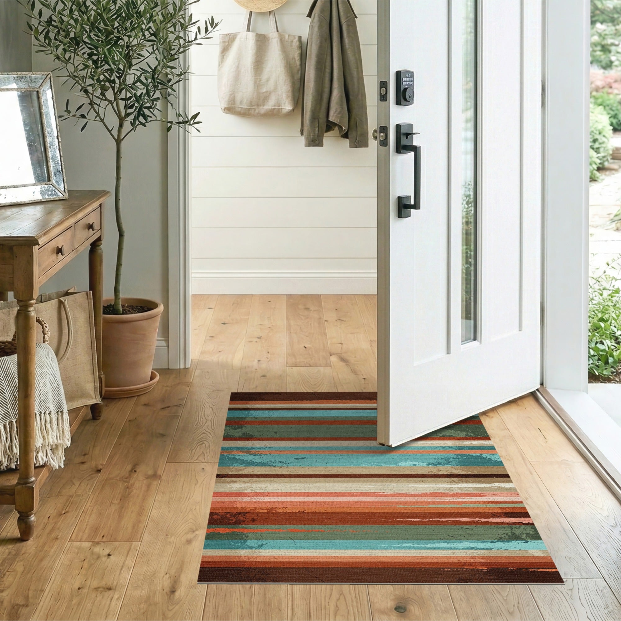Distressed Multi-Color Striped Vintage Rug
