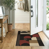 Geometric Arch Abstract Area Rug Black Beige Red