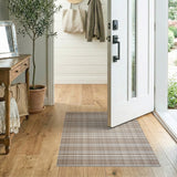 Beige and Neutral Rustic Farmhouse Beige Plaid Check Area Rug