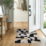 Modern Curved Geometric Black White Area Rug
