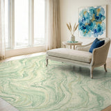 Green Marble Swirl Washable Area Rug
