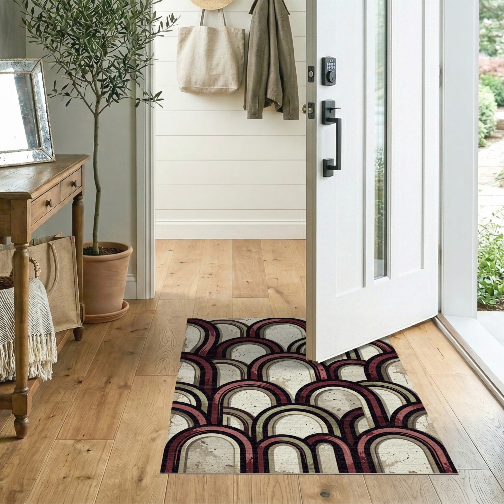 Distressed Vintage Arched Waves Area Rug