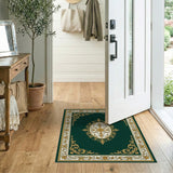 Emerald Green Gold Ornate Medallion Area Rug