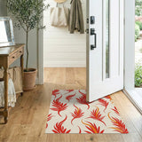 Fiery Red Abstract Leaf Area Rug