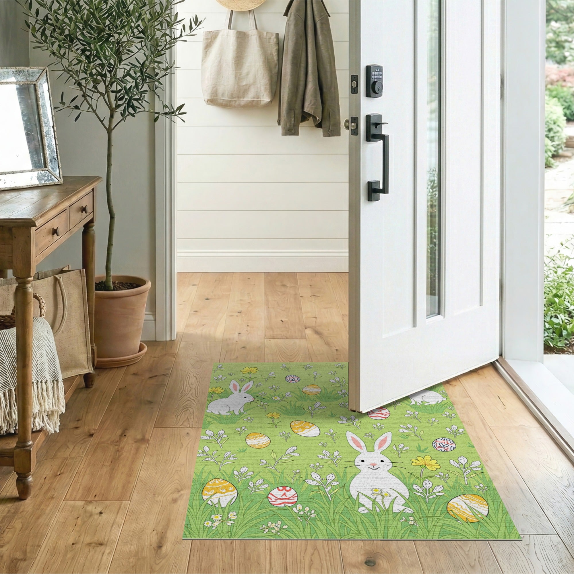 ODIKA Washable Easter Bunny Rabbit Area Rug - Low Pile Non-Slip Kids & Pet Friendly Nursery Carpet