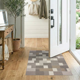 Neutral Grey Geometric Block Area Rug
