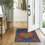 Blue Persian Mandala Area Rug with Orange Accents