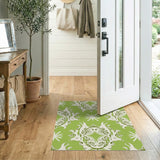 Vibrant Green Ornate Floral Damask Area Rug