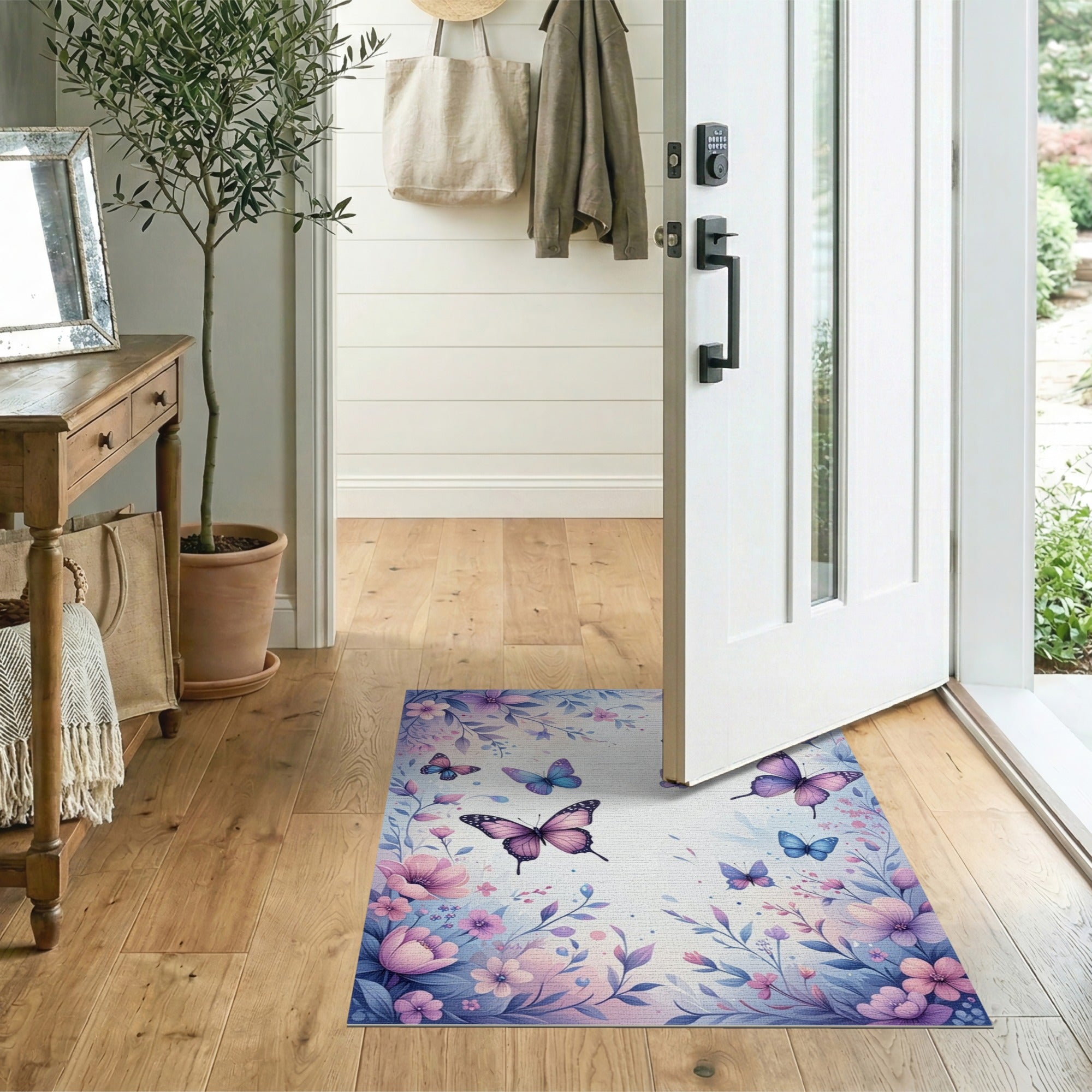 ODIKA Washable Butterfly Floral Area Rug