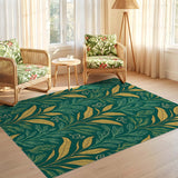 ODIKA Emerald Green and Gold Botanical Leaf Washable Area Rug - Low Pile & Non-Slip