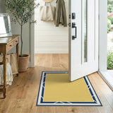 Yellow Area Rug with Navy Geometric Border