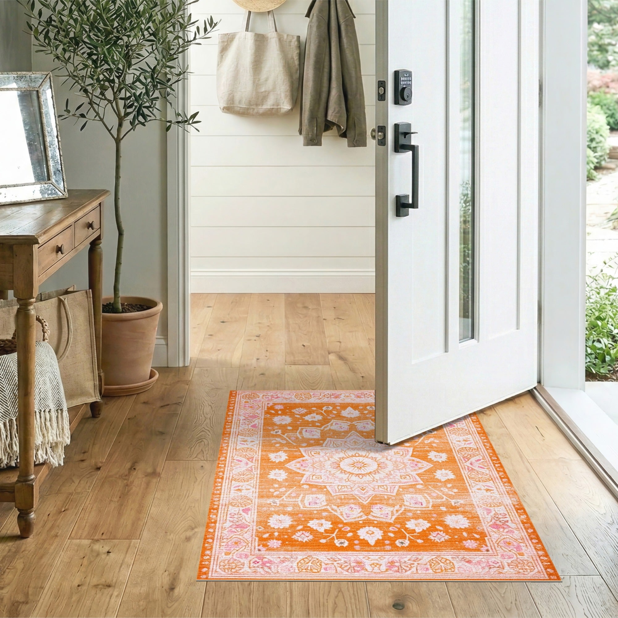 Orange Floral Vintage Orange Area Rug