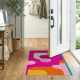 ODIKA Abstract Mid-Century Modern Washable Area Rug - Vibrant Pink & Orange Low Pile