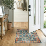 Distressed Vintage Blue Teal Medallion Rug