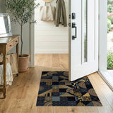 Black Gold Geometric Stair Mandala Patchwork Rug
