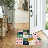 Playful Cartoon Faces Multi-Color Kids Area Rug