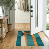 Teal Orange Geometric Arch Area Rug