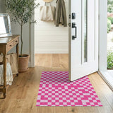 Pink White Checkered Area Rug