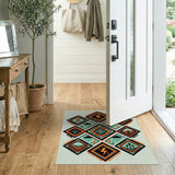 Teal Geometric Lightning Storm Farm Rug