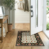 Red Floral Persian Area Rug with Black Border