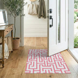 Pink Pink Maze Labyrinth Geometric Area Rug