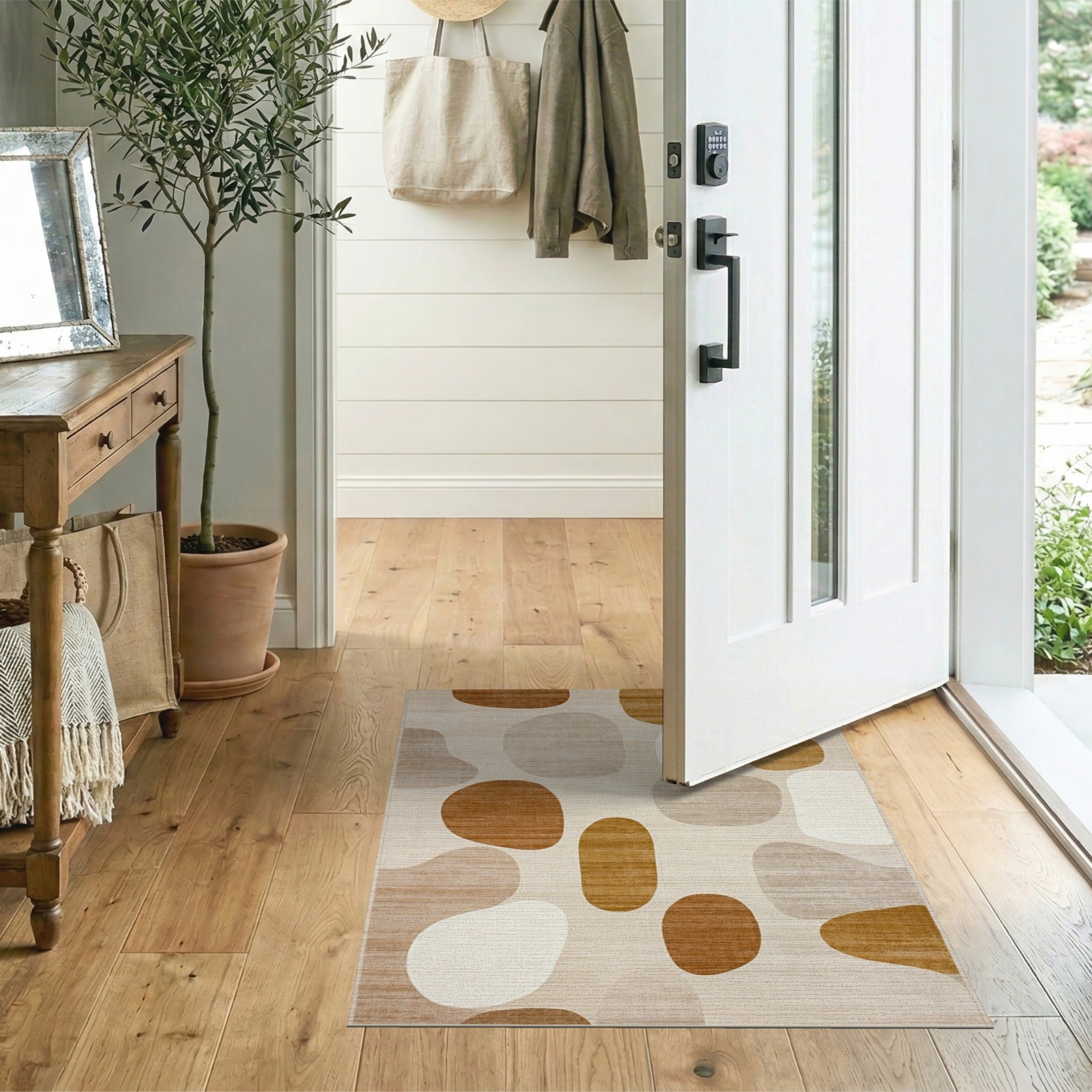 Abstract Organic Shapes Beige Abstract Area Area Rug