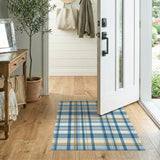 Blue Plaid Washable Area Rug