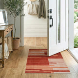 Modern Geometric Red Orange Stripe Area Rug