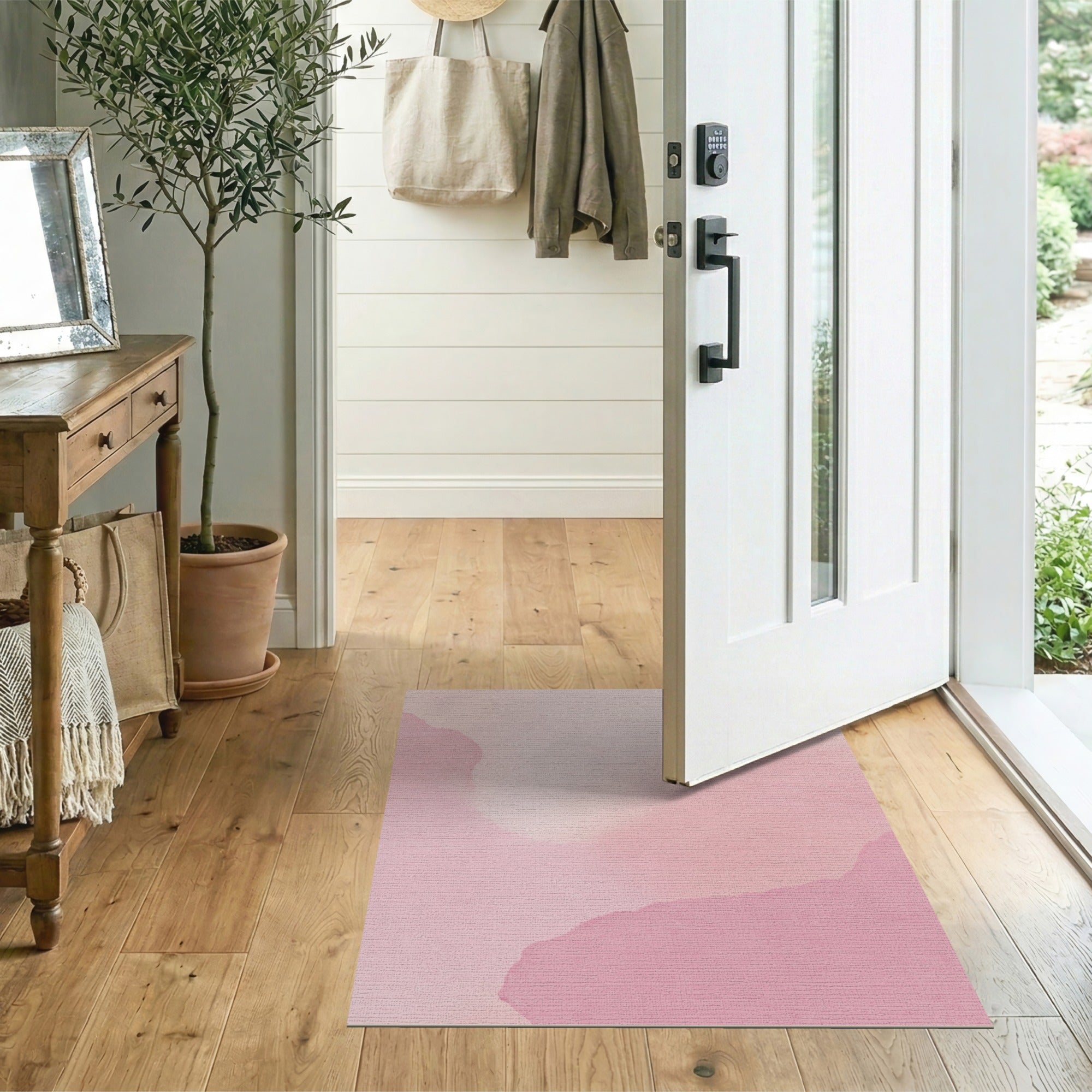 ODIKA Pink Watercolor Abstract Washable Low Pile Area Rug - Non-Slip & Pet Friendly