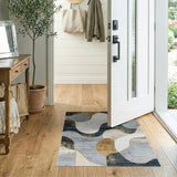 Abstract Wave Area Rug in Grey and Gold