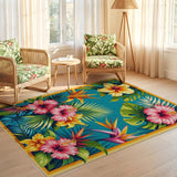 ODIKA Tropical Hibiscus Washable Rug - Vibrant Floral Low Pile Area Rug