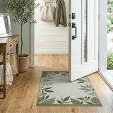 Green Green Leaf Border Area Rug