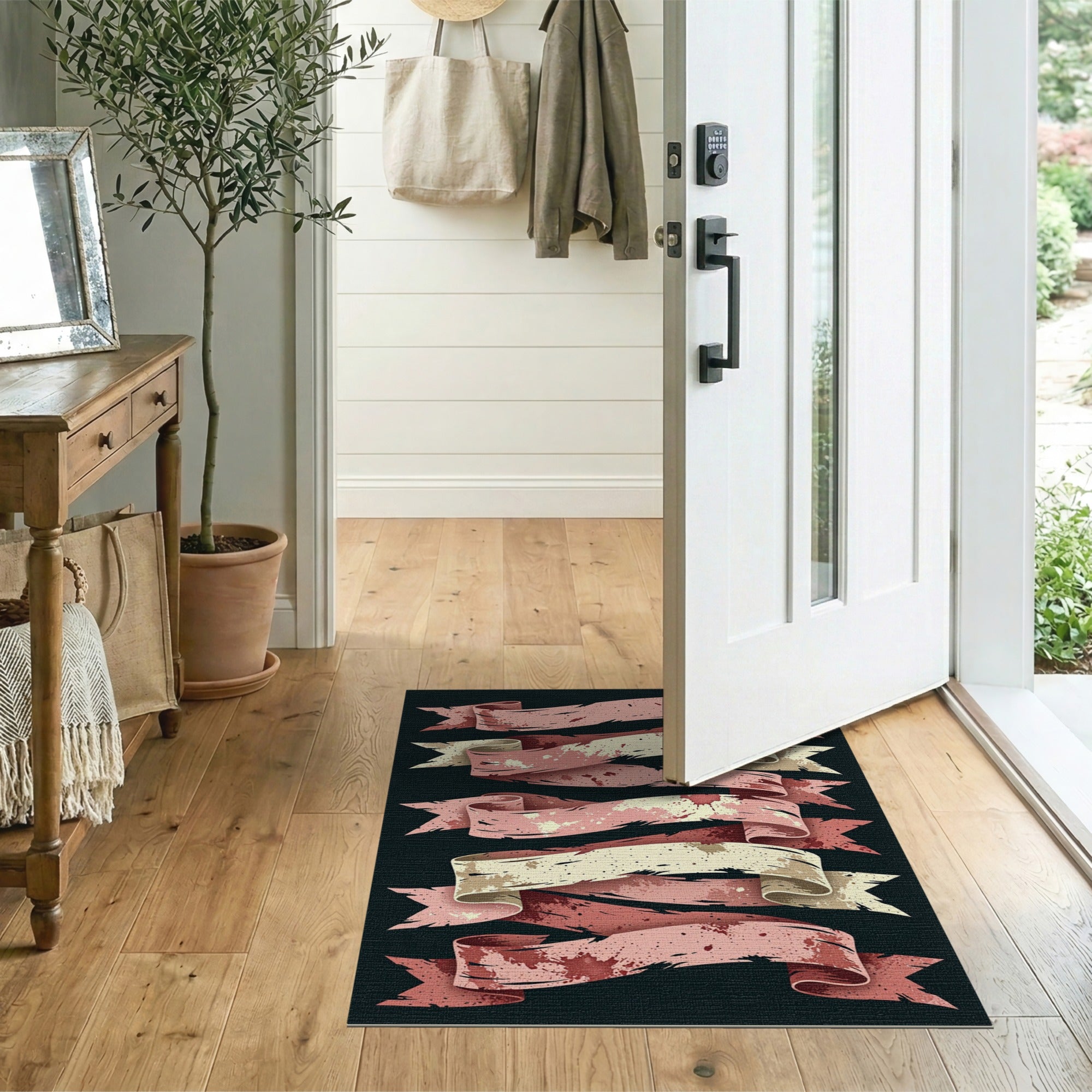 Distressed Pink Ribbon Banners Area Rug