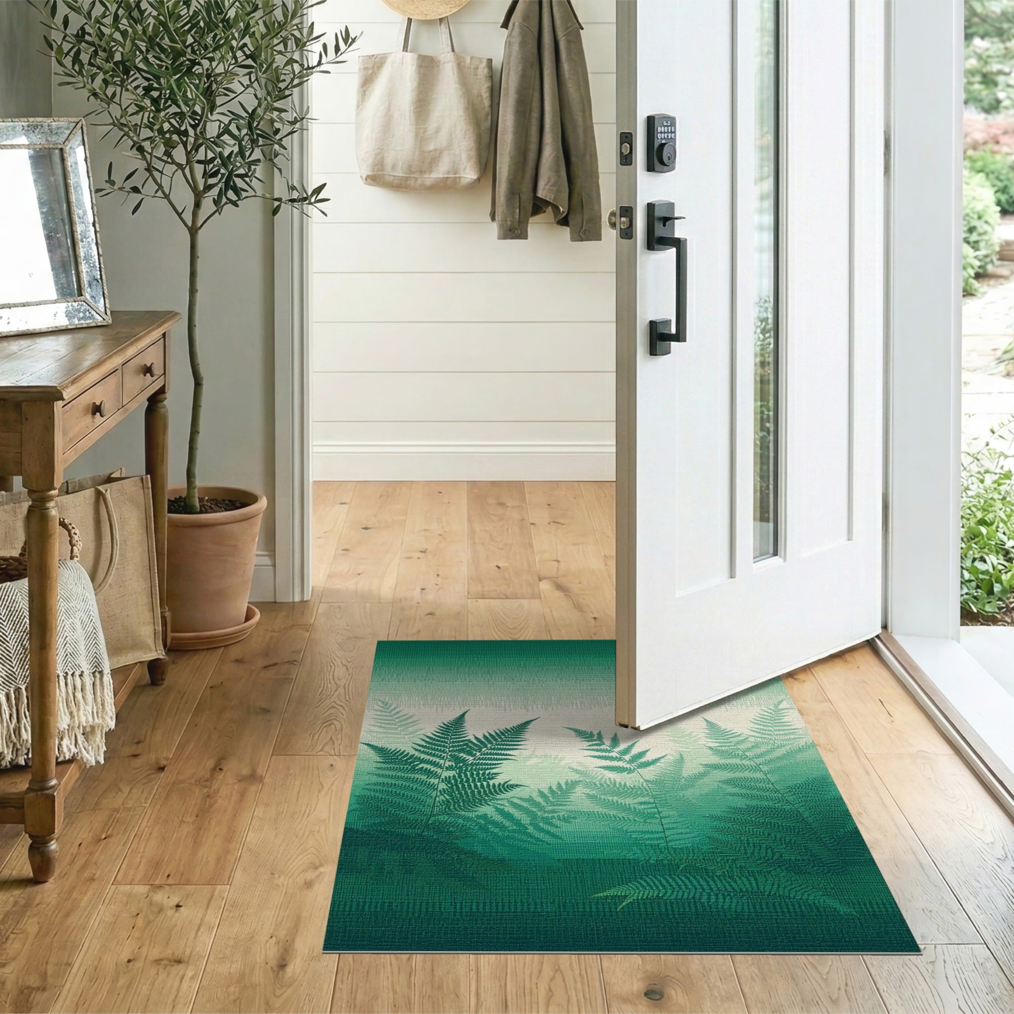 Ombre Fern Fronds Green Area Rug