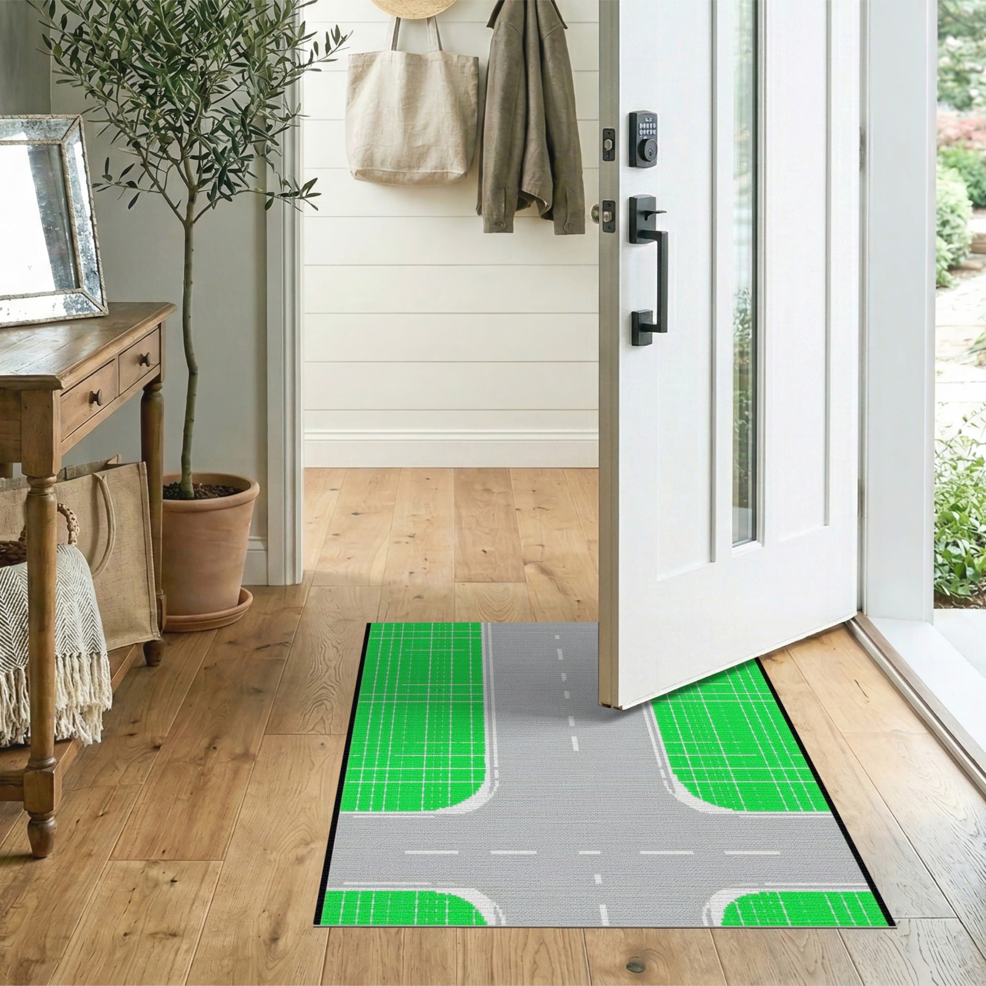 Geometric Green Field Crossroads Area Rug