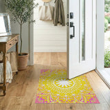 Vibrant Pink Golden Mandala Area Rug