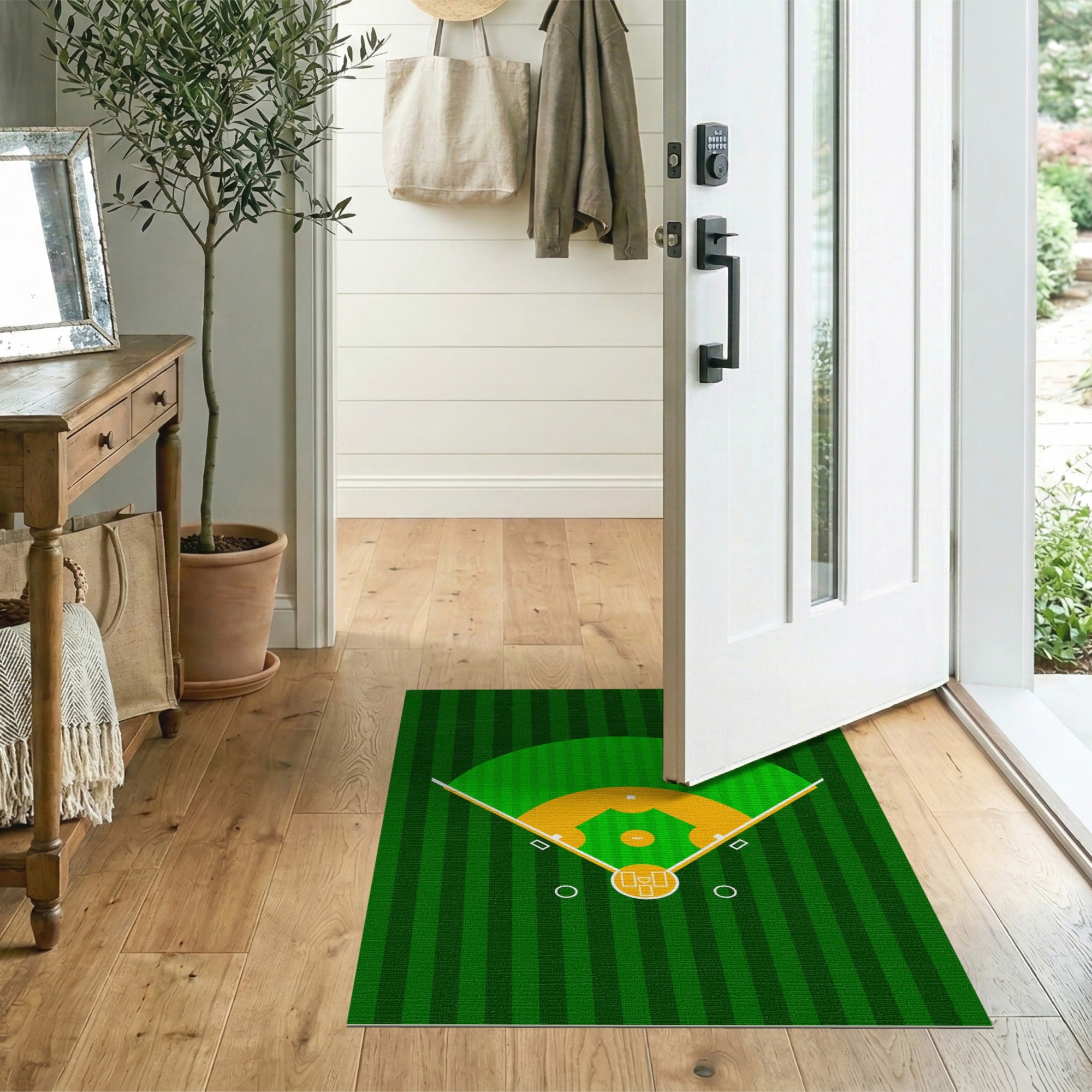 Kids Cartoon Green Baseball Field Area Rug