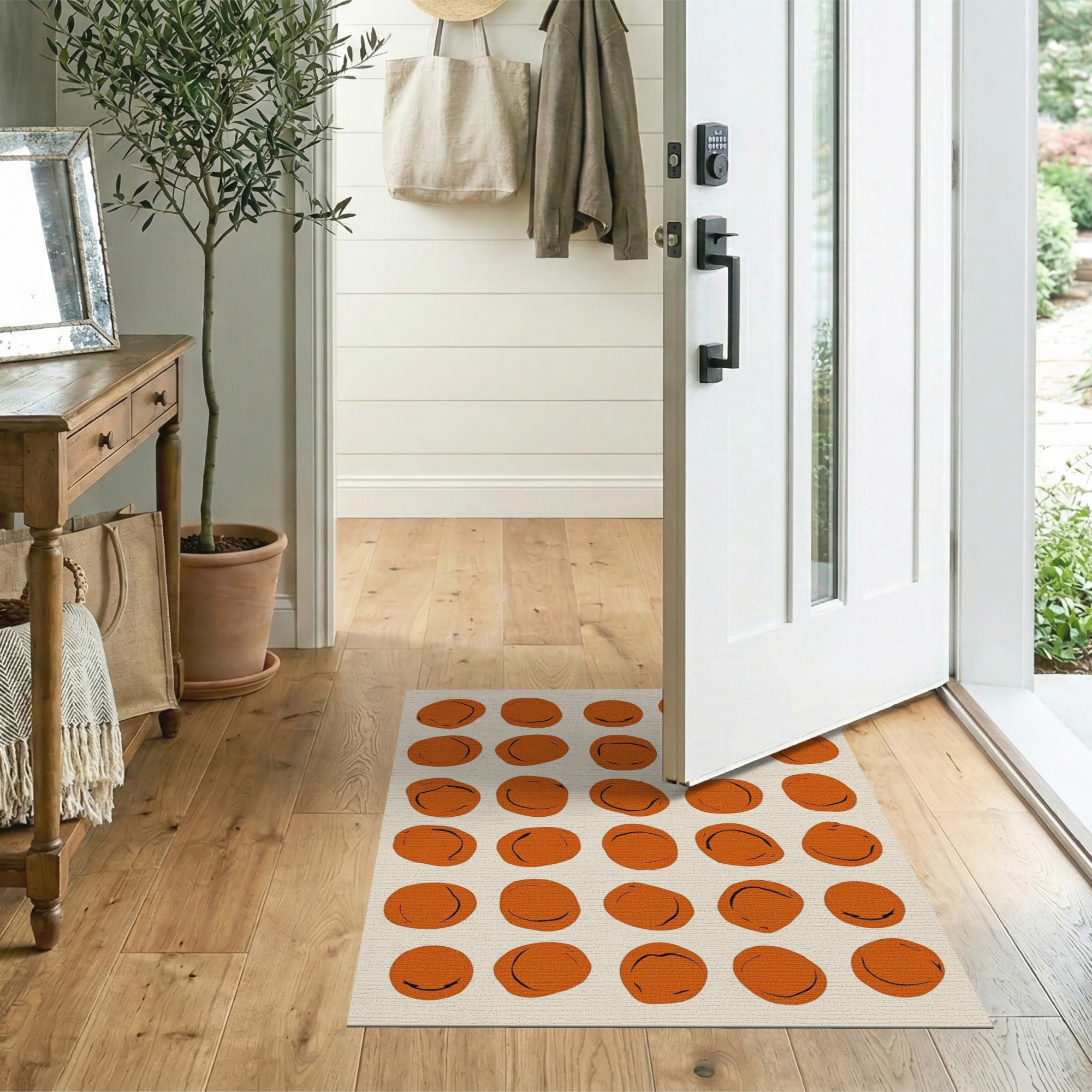 ODIKA Modern Abstract Terracotta Dots Washable Rug - Low Pile & Non-Slip