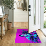 Neon Cyber Wolf Head Geometric Area Rug
