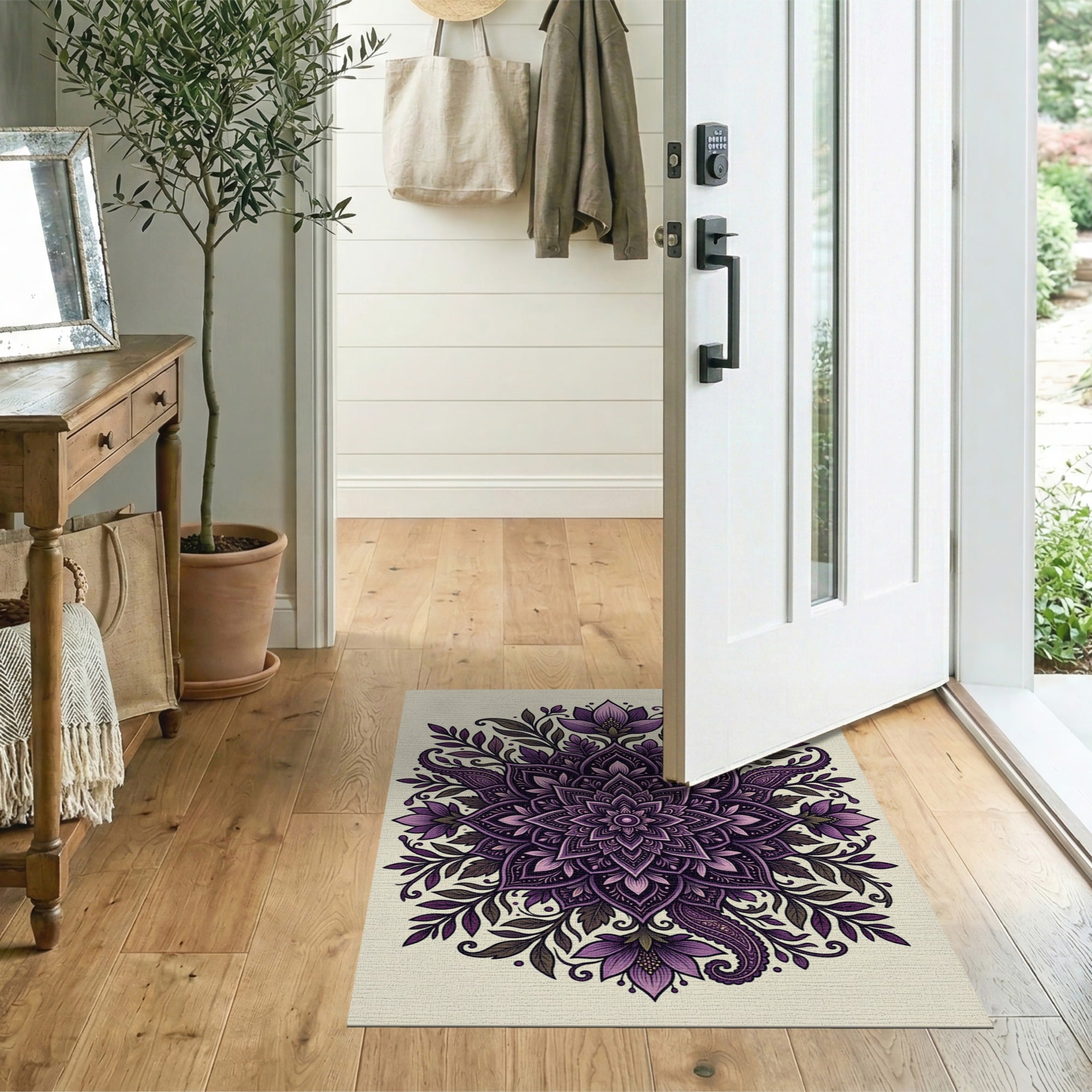 Purple Mandala Floral Boho Rug