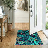 Teal Hexagon Star Mandala Area Rug