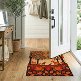 Red Autumn Deer Family Woodland Rug
