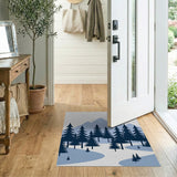 Navy Pine Forest Snowy Peaks Area Rug