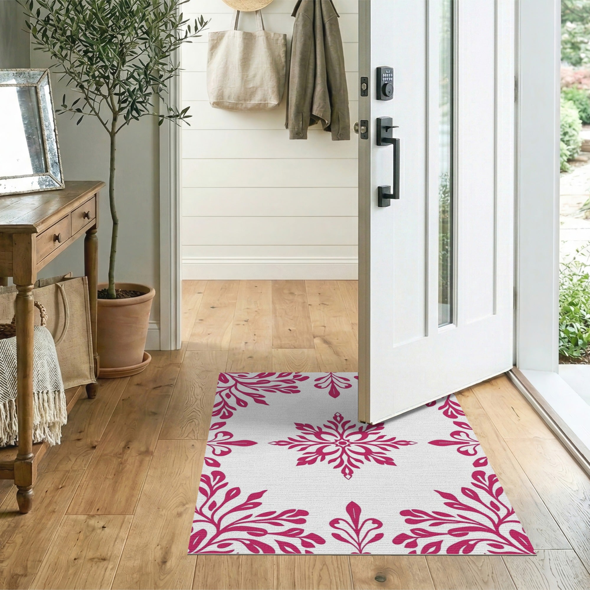 Floral Vintage Pink Elegant Pink Floral Border Area Rug