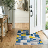 Modern Geometric Navy Blue Yellow Patchwork Rug