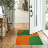 Vibrant Orange Green Curved Abstract Area Rug