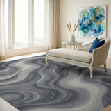 Grey Fluid Wave Abstract Area Rug