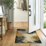 Black Palm Fronds Gold Distressed Vintage Rug